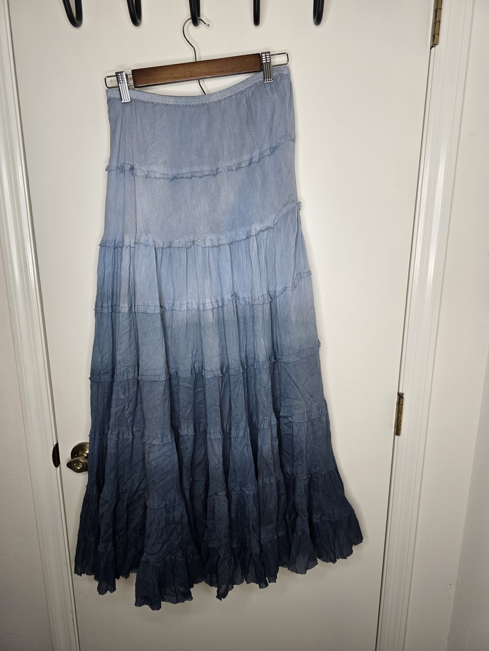Planet Gold Blue Ombre Tiered Maxi Skirt